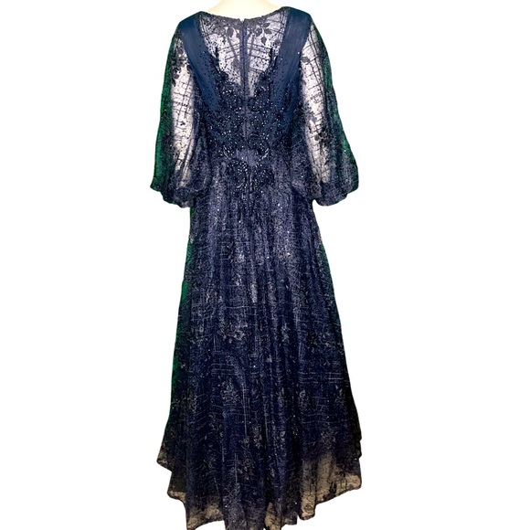 NWT MacDuggal Midnight Embellished V Neck Puff Sleeve A-line Gown - Sz 6 - Picture 4 of 9